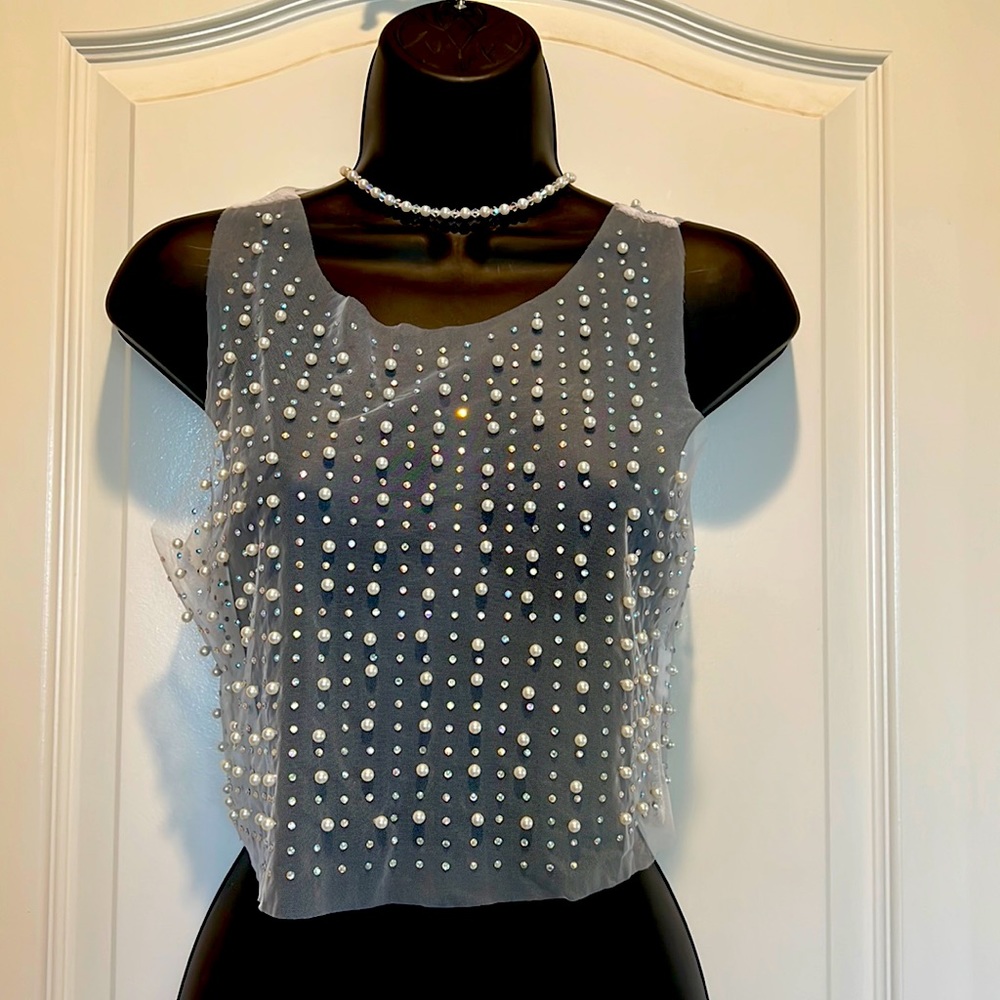 Sheer Beaded Crop Top